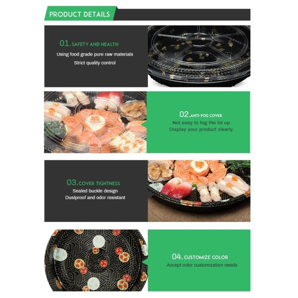 Disposable Plastic Tray Box, Round Sushi Tray, Take Away Food Tray