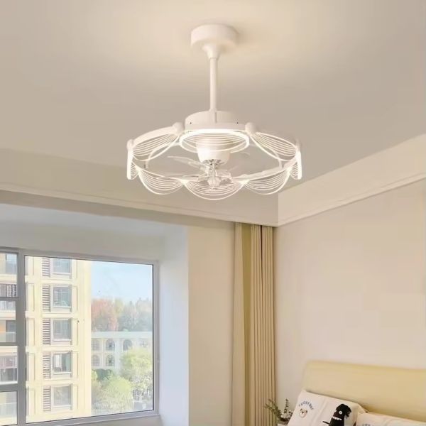 SENKAI Французский кремный стиль спальная лампа Творческий потолочный фан-лампа Теплая и романтичная мастер спальная студия фан-лампа