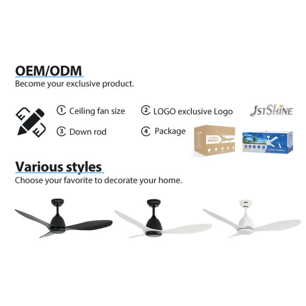 Ventilador de teto ABS preto com lâminas ABS 3* 6 Velocidade do vento ajustável e controle remoto