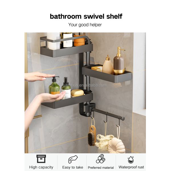NEW Luxury Space Saver Bathroom Rotate Holder Makeup Storage Corner Wall Mount Hanging Organizer Shelf Accessories Towel Rack