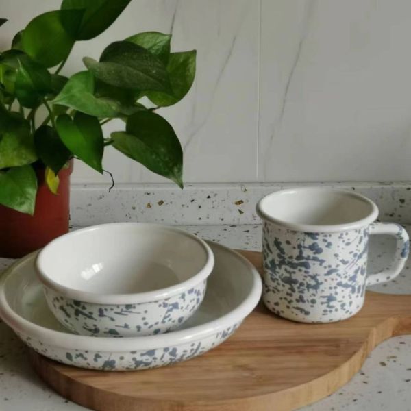 240g Custom Logo Enamel Carbon Steel Bowl Set 6cm 7cm 8cm 9cm 10cm 11cm 14cm 15cm Plain White Round Dinner Rice Soup