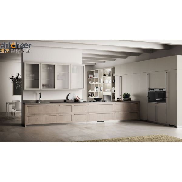 2023 Современный классический дизайн Дубовые массивные деревянные кухонные шкафы с Ogee Edge Countertop