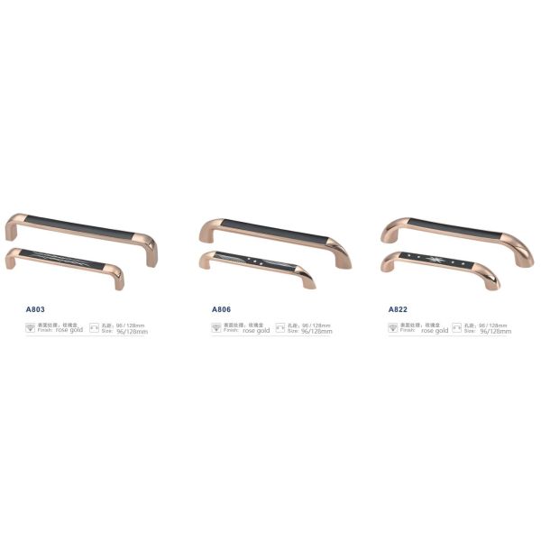Rose Gold Door And Cabinet Handles , Zinc Alloy Kitchen Cupboard Handles