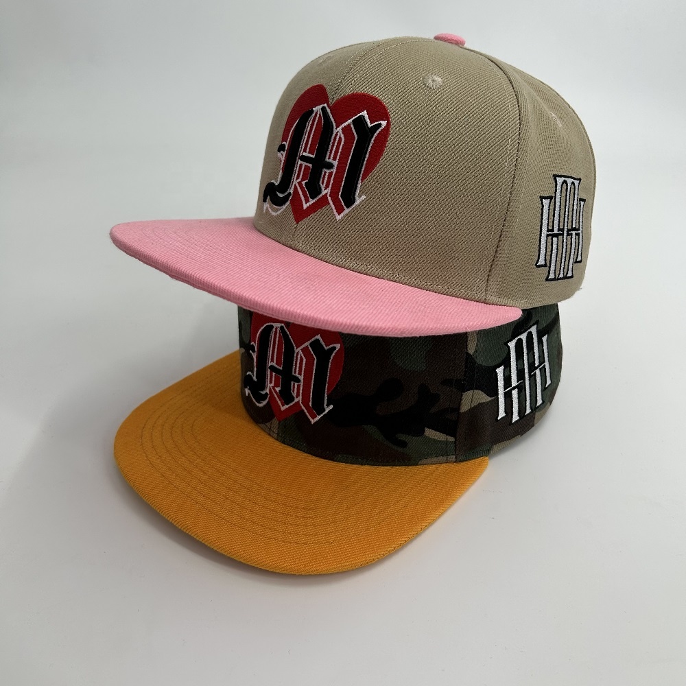 Acrylic 3D Embroidered 6 Panel Snapback Caps Puff Embroidery Hip Hop Sports Custom