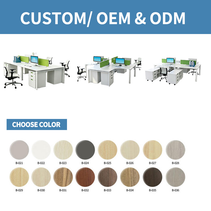 BS-WT48 Modular Office Table with Melamine Board Green Fabric Partition and Cable Management