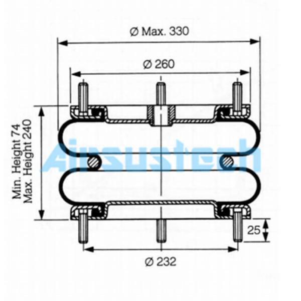 Original DUNLOP 12''X2 ressorts pneumatiques alambiqués 330mm diamètre extérieur maximum soufflet en caoutchouc industriel