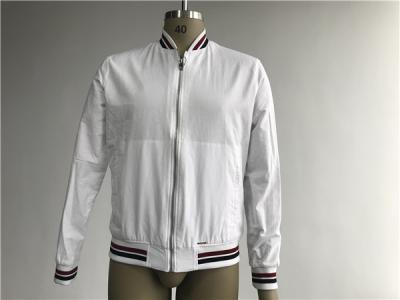 XS White Canvas Jacket With Rib Bergundy And Black Tipping And Silver Metal Zip