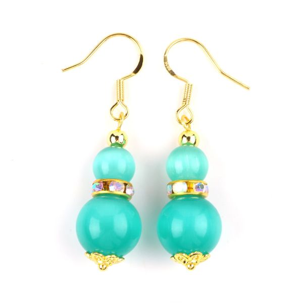 8MM 10MM Green Cat Eye Gemstone Craft Earring Dangle Short Ball  Shape Earring For Jewlery Gift