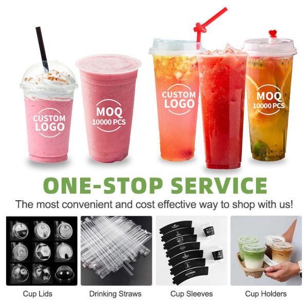 12 16 24 Oz PET Cold Drink Plastic Cold Cup with Flat Lid for Smoothies