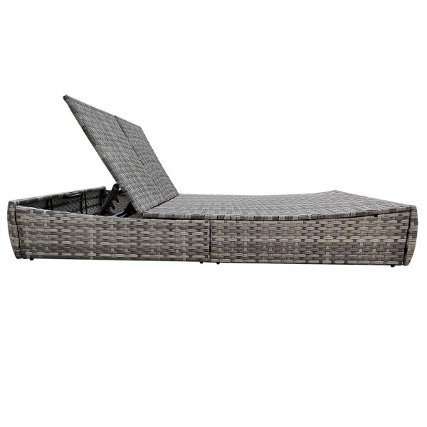 Leisure Outdoor Rattan Double Sun Bed Rattan Wicker Chaise Lounge 2 Person Daybed  Curved Modern Furniture Gray