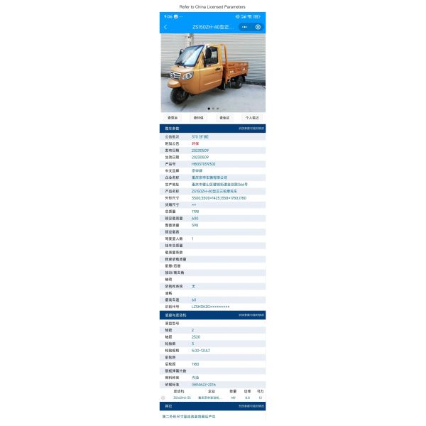 Adult Fully Enclosed Cabin Cargo 3 Wheel Motorcycle Tricycle with 1000W Power Output