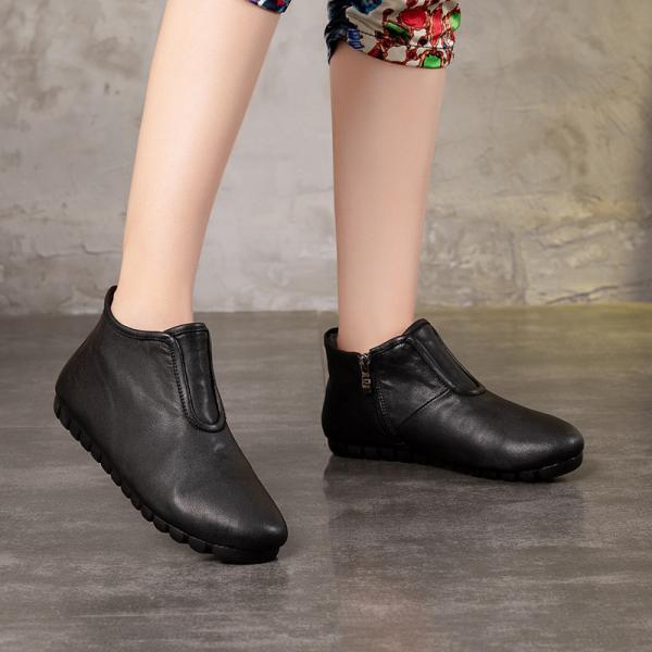 S075 Autumn and winter new fashion boots women retro handmade leather elastic flat zipper women's short boots