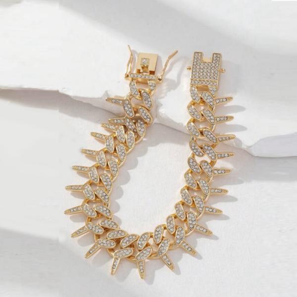 Brand New Gold Plated Men Women Cuban Necklaces Rhinestone Iced Out Curb Cuban Chain Necklace Jewelry For Hip Hop Lover