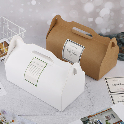 Large Kraft Paper Portable Dessert Takeaway Boxes Baking Cake Roll Packaging