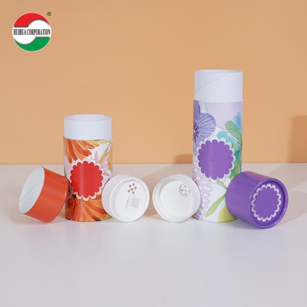 Fabrica de embalaje de China Materiales de papel Kraft Papel de cartón blanco Embalaje de tubos de papel para polvo con tapa de interruptor de agujero pequeño