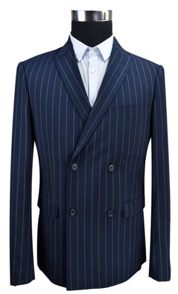 Blue Stripe Men'S Fashion Blazers Double Breasted Business Adults USA Size