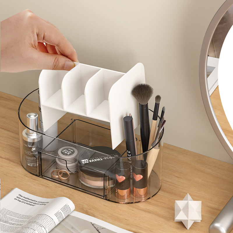 Clear Acrylic Makeup Organizer Desktop Storage Box for Lipstick Brushes Skincare Pens Multi-Functional Cosmetic Shelf