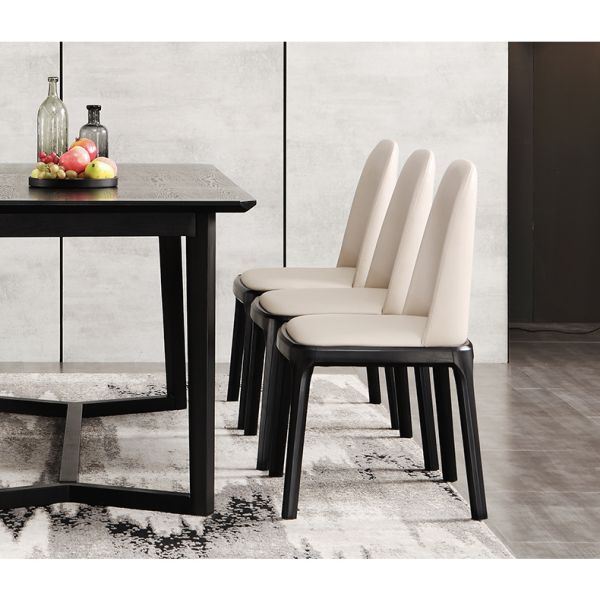 Elegant Luxury White Leather Dining Room Chairs With Wooden Legs