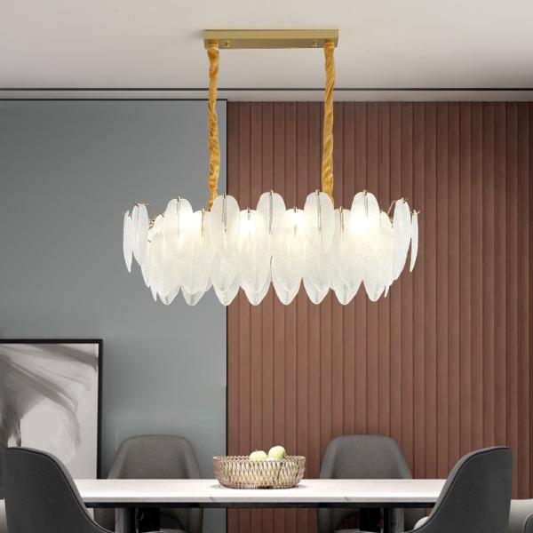 Modern Simple Pearl Feather Glass Chandelier Luxury Living Room Lamp Bedroom Dining Room White Chandelier(WHCY-253)
