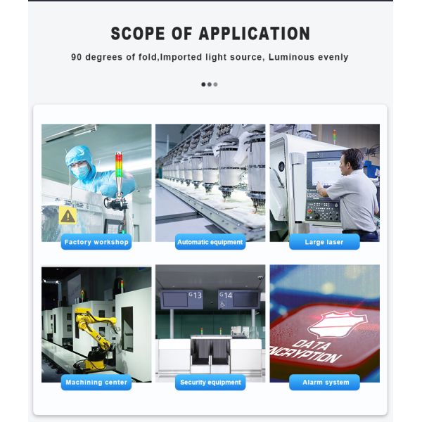 Lámpara de torre LED de entrada DC 24V para máquina plegable con luz de pila y zumbador incorporado, eficiencia de 80 lm/W