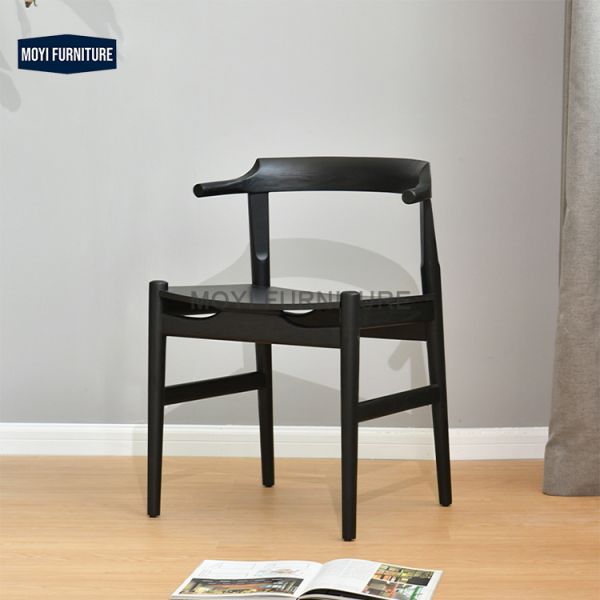 Wooden Foam Fabric Modern Dinner Chair Carbonized Black Horn Solid Wood Leisure Dining Chair Comfortable Design