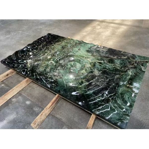 Natural Stone Cat's Eye Green Big Slab Dining Table Top for Villa Interior Decoration