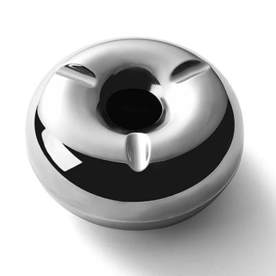 Cendrier portatif antique argenté brillant de 12cm Mini Pocket Ashtray Doughnut Shaped