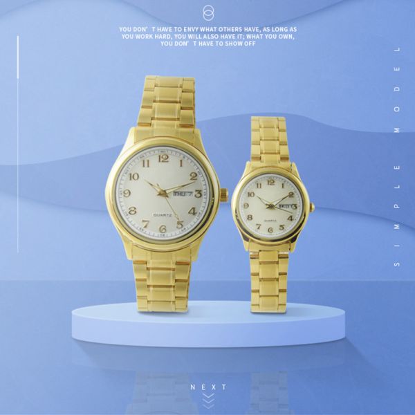 Reloj de cobre amarillo de Japón Movt del cuarzo del oro con el corchete de acero inoxidable