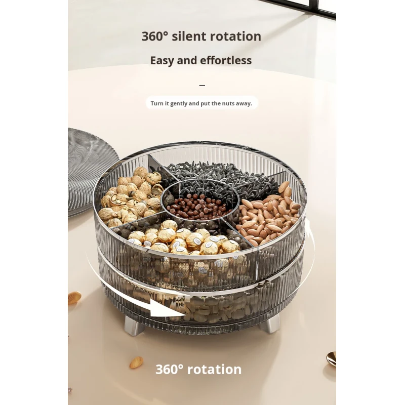 Large Capacity Multi-layer Modern Rotating Food Organizer Box Moisture-proof Round Food Container with Lid for Snacks Nuts