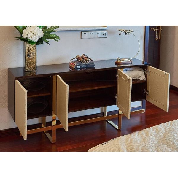 Gold Custom Hotel Room Dresser Stone Top With Metal Frame , 78W*24D*30H