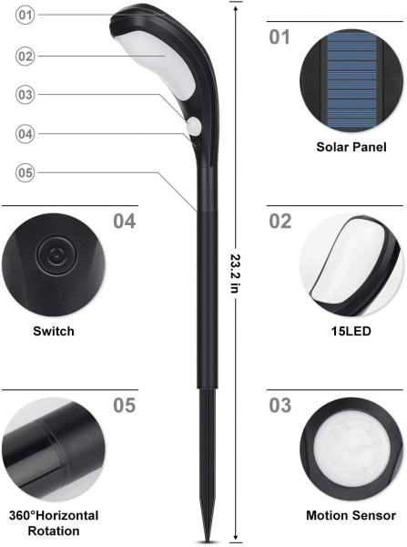 2 Modes 750mAH Super Bright Solar Landscape Lights / 6000-7000K Solar Lawn Spotlight