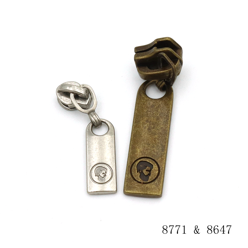 Engraved Custom Logo  Metal Zip Puller Tag Rolling Anti Brass Pull Tag For Handbags Hardware Accessories