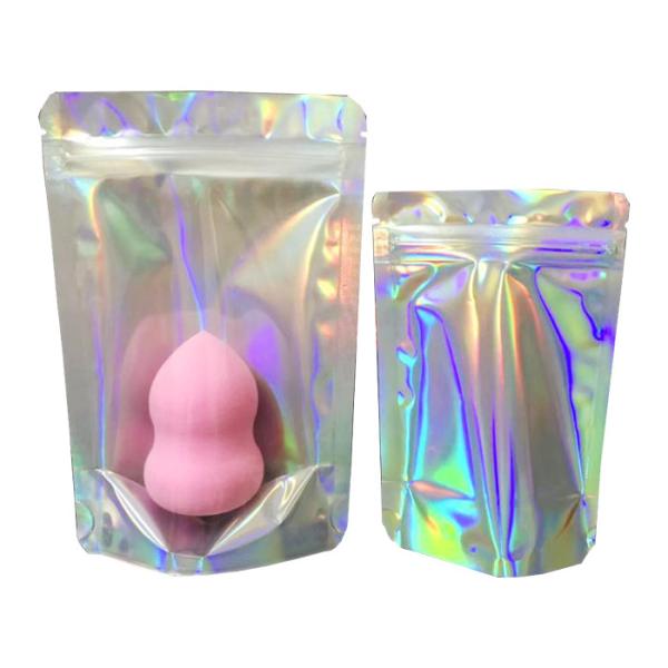 custom hot stamp print foil child proof holographic mylar bag smell proof for cosmetics
