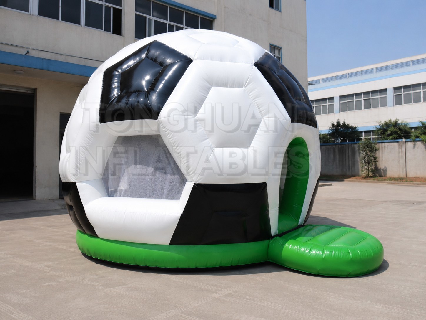 Large Soccer Ball Bounce House for Kids with Custom Colors Branding and Safe Play Area for Rental Business