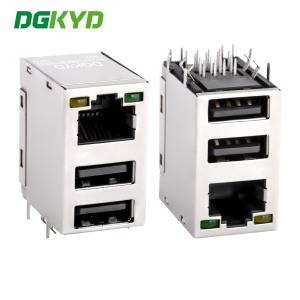 RJ45 connector with dual USB 2.0 socket, no filter, light strip, shielding,