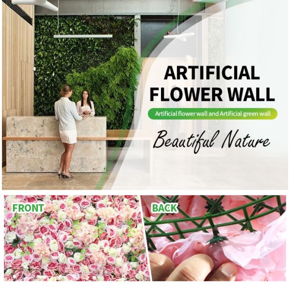 OEM ODM Silk Rose Artificial Flower Wall Panels 50*50cm 40*60cm
