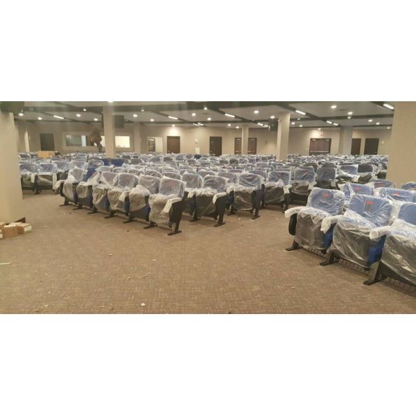 Blue Folding Lecture Theater Hall Seats Small Back  Auditorium Church Chairs For Sale