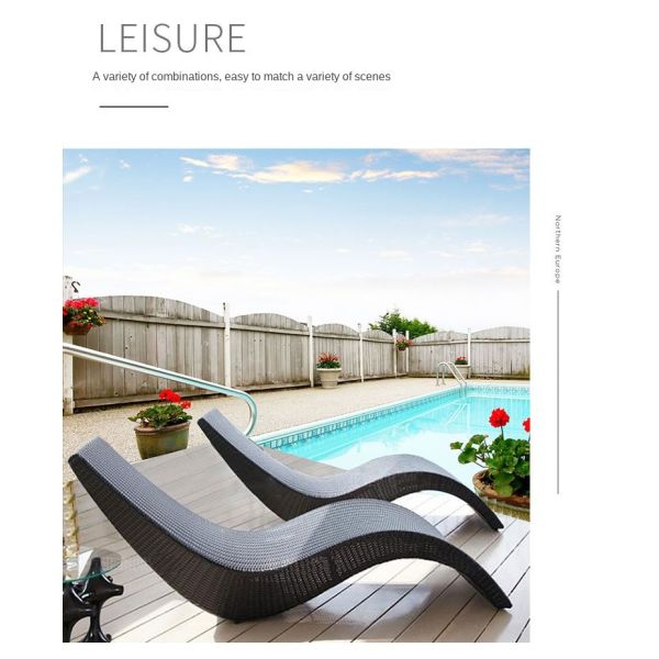 Eco Friendly Beach Swimming Pool PE Rattan S Shaped Lying Bed Lounge Leisure Chair Table