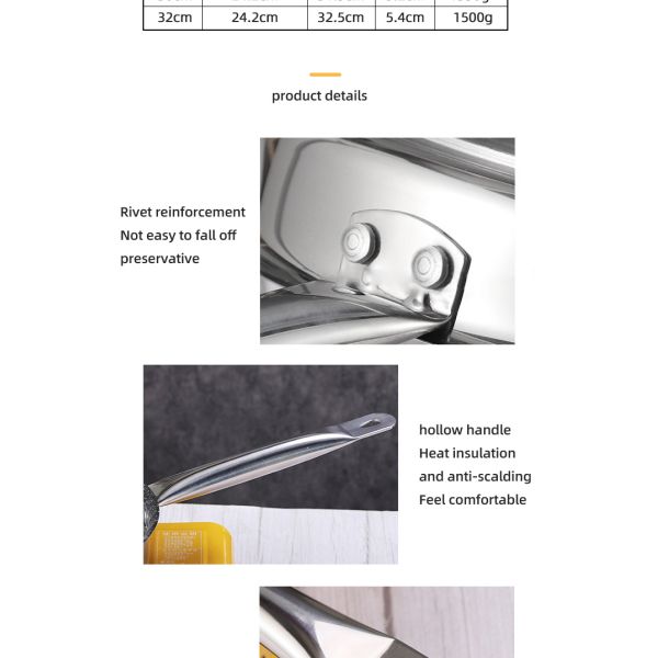 Hot Selling Kitchen Stainless Steel Non Stick Fry Pan Three Layer Double Bottom Medical Stone Frying Pans