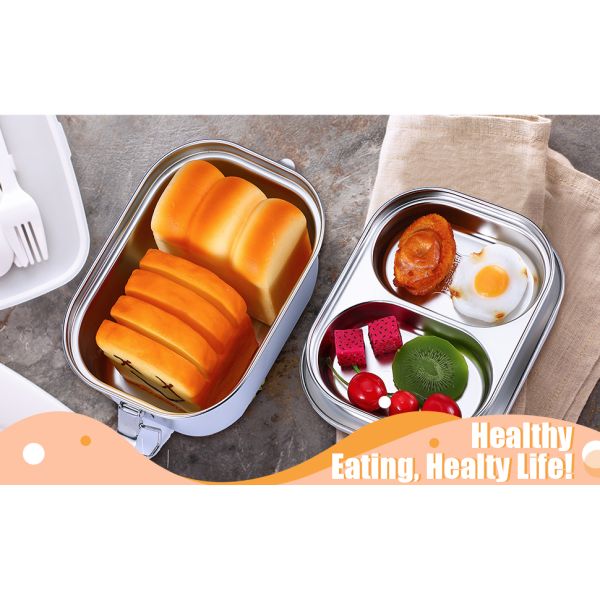Stainless Steel Bento Box Metal Lunch Box Containers Leak-proof For Adults Dual Tiers Metal Lunch Box Container