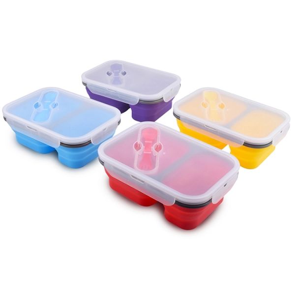 2 Compartment Lunch Box Silicone Household Products Collapsible Lunch Containers