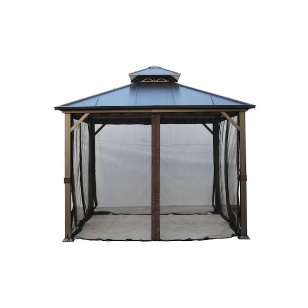 Polyester Fabric AJUNION 10x10ft Galvanized Steel Double Roof Gazebo Canopy with Zipper