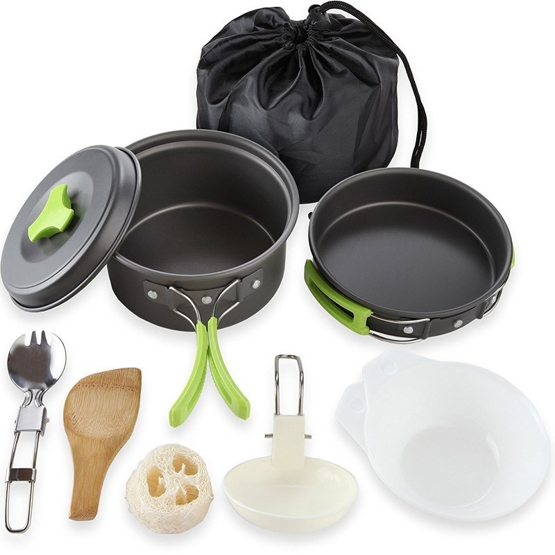 Return refunds Outdoor Camping Cookware Mess Kit Aluminum Cooking Pot Frying Pan Set