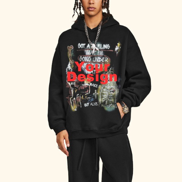 345G Heavyweight Vintage Devil Graffiti Print Oversized Hoodie American Streetwear Pullover Support Custom Logo OEM ODM