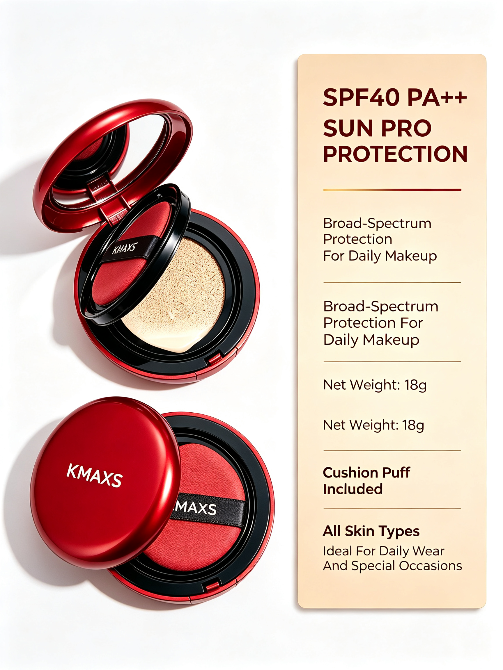Long‑Wear Full Coverage Red Cushion Foundation SPF40 PA++ Breathable Face Makeup