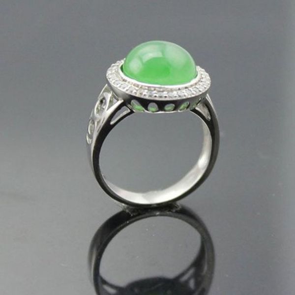 Silver Jewelry 925 Silver  11mm Round  Cubic Zirconia  Jade Ring (R25)