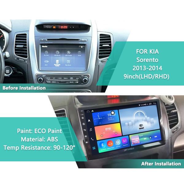 Kia SORENTO 2013-2014 Car Navigation DVD Player with Black Frame Wiring Harness and 9 Inch Screen