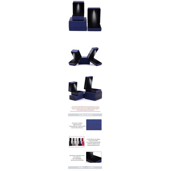 Logo du client boîte de bijoux à lumière LED pour bracelet collier et anneau en cuir bleu