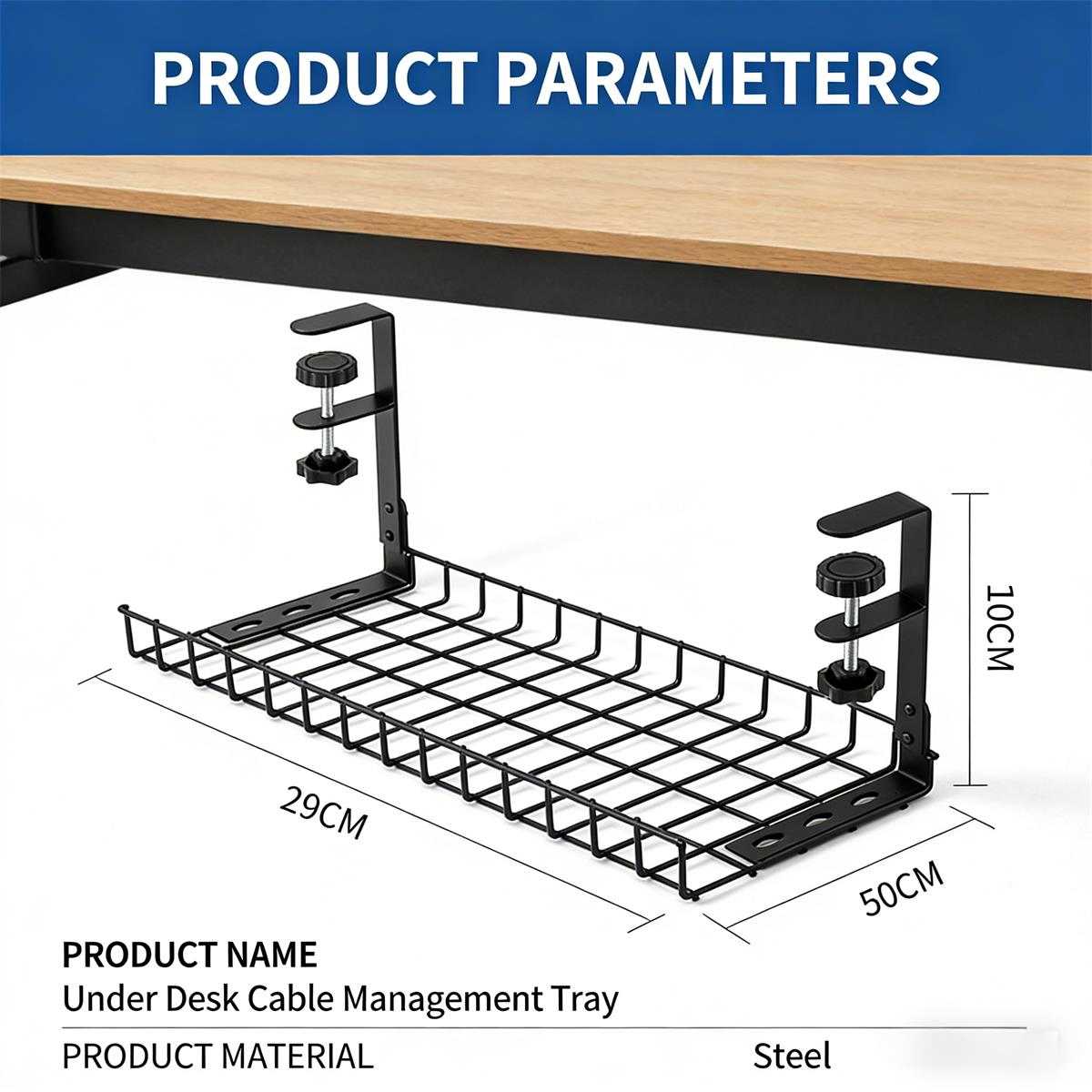 Metal Steel Computer Table Cable Organizer Ventilation Design 290mm