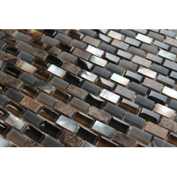 Coffee Stone Glass Kitchen Mosaic Tiles , Interlocking Fireplace Mosaic Tile